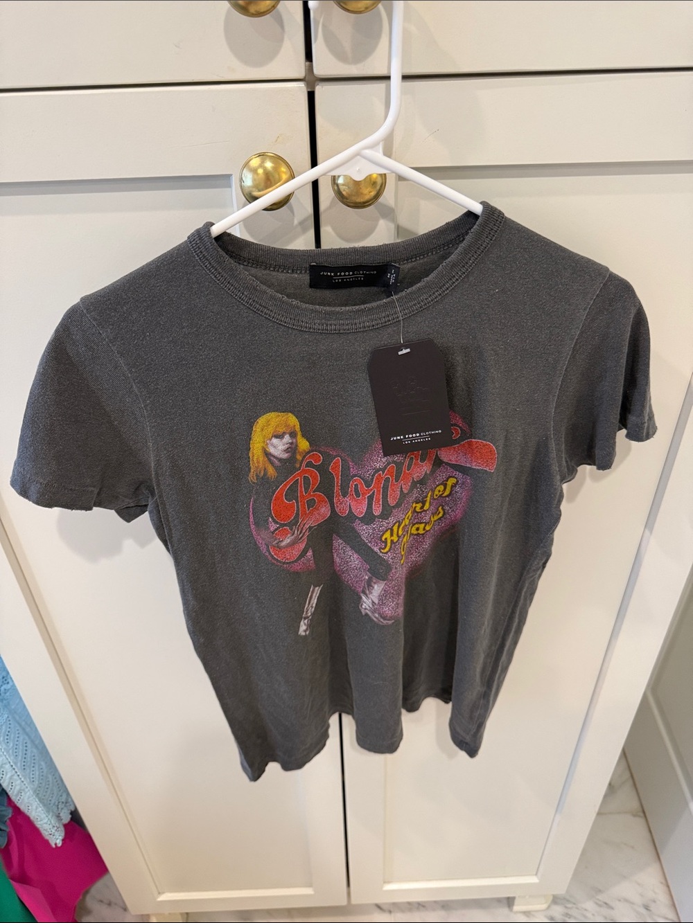 Junk Food Clothing Gray Short Sleeve Blondie Graphic Tee with Yellow & Red Print